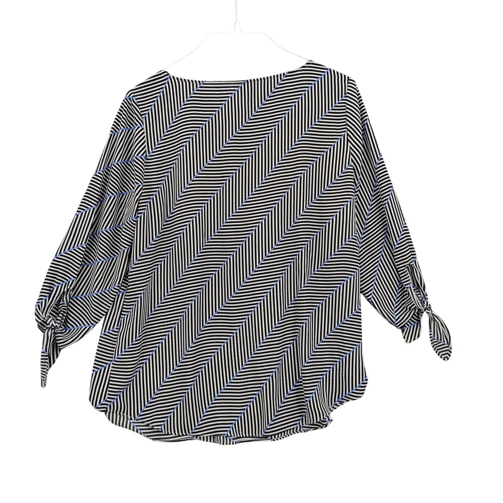 Talbots Women Preppy Nautical Stripe Blouse Size X US XL Black White Blue Career - Picture 4 of 16